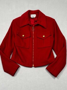 Vintage Ashley Scott Wool Cropped Bomber Jacket Holiday Red Cropped Coat